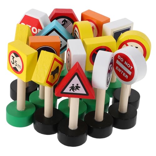 TOYANDONA 16 Stück Teiliges Mini Verkehrszeichen Spielset aus Holz für Pädagogisches für Vorschulkinder zur Verkehrssicherheit und Fantasievollem Spiel von TOYANDONA