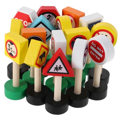 TOYANDONA 16Stücke Teiliges Hölzernes Verkehrszeichen Spielset für Pädagogisches zur Verkehrserziehung Lernspielzeug für Vorschulkinder Motorik und Kognitiven von TOYANDONA