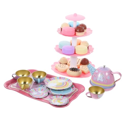 TOYANDONA Teeset Kinderspielzeug 17 Teiliges Tee Set Simuliertes Teeservice Mit Tassen Und Üßigkeiten Turm Cartoon Puppenhaus Zubehör Für Teeparty Im Spielzimmer Danke Tee von TOYANDONA