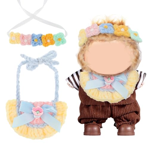 TOYANDONA 17 cm Puppenkleidungs-Outfit-Set: Handgefertigtes Häkel-Stirnband Und Lätzchen für Puppen, Modische Blumenkleidungsaccessoires zum Anziehen von 17 cm Puppenkleidung von TOYANDONA