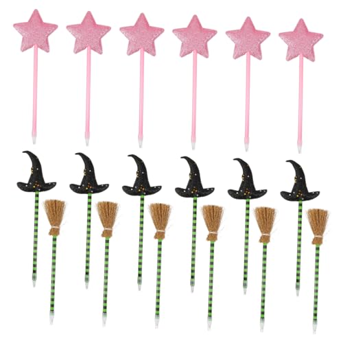 TOYANDONA 18 . Teiliges Halloween und Valentinstag Kugelschreiber mit Hexenhut Besen und Stern Design Bunte Party Stifte für Kindergeburtstag Schulveranstaltungen Partygeschenke und von TOYANDONA