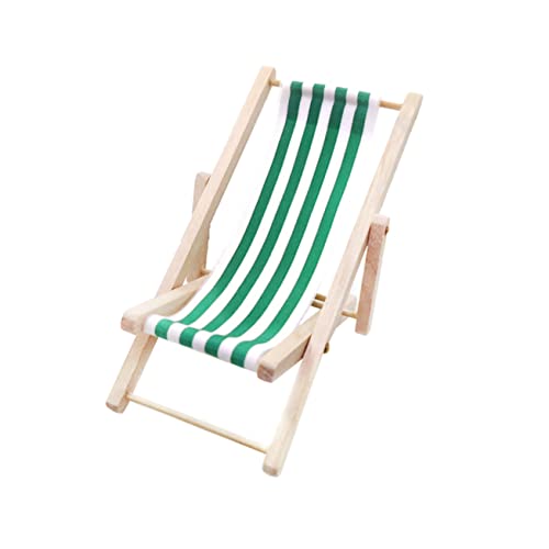 TOYANDONA 1Pc Mini Strandstuhl Modell Für Puppenhaus Deko Grüner Liegestuhl Aus Im Streifen Design Miniatur öbel Für DIY Projekte Und Spielhaus Zubehör von TOYANDONA
