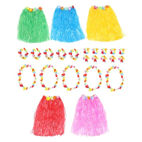 TOYANDONA 1Satz Hawaiianische Strohrock Für Frauen Teiliges Kostüm Mit Bunten Röcken Und Blumenkränzen Für Halloween Party Luau Oder Strandurlaub von TOYANDONA