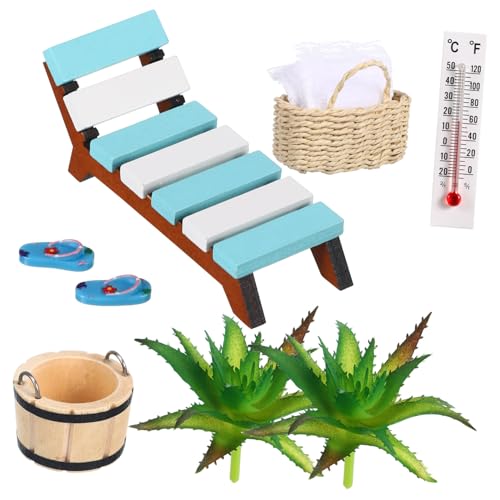 TOYANDONA 1Satz Miniatur Stranddekor Puppenhaus Zubehör mit Strandkorb und Lounge Stühlen für Kreative Langlebige Holzmaterialien für DIY Strandlandschaften von TOYANDONA