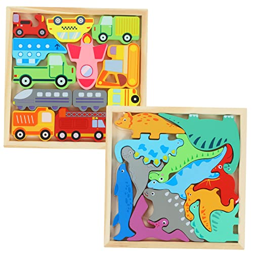 TOYANDONA 2 Kisten Puzzle für Kinder Dinosaurier-Rätsel für Kleinkinder Kinder Puzzles Stengel Kinder rätsel Lernspielzeug für Kleinkinder Lernspielzeug für Kinder Mädchen Blöcke hölzern von TOYANDONA