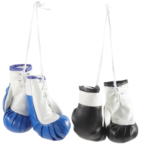 TOYANDONA 2 Paare Kleine Boxhandschuhe Schlüsselanhänger PVC Hängende Dekorationen für Auto Taschen Schmuck Schwarz-weiß Blau-weiß Robust und Modisch von TOYANDONA