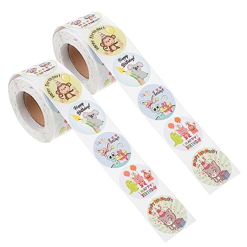TOYANDONA 2 Rollen Happy Birthday Aufkleber Anhänger Aufkleber Etiketten Dekoration Bonbontüte Nagelaufkleber Runde Aufkleber Kreisaufkleber Geburtstag Siegeletikett Dekoratives von TOYANDONA
