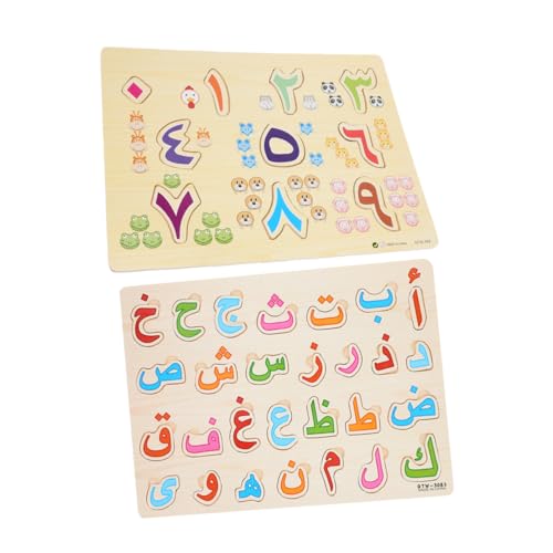 TOYANDONA 2 Sätze Arabisches Holzpuzzle Lernspielzeug mit Buchstaben und Zahlen zum Zuordnen für Frühe Bildung und Motorische Entwicklung Geeignet für Kleinkinder und Vorschulkinder von TOYANDONA