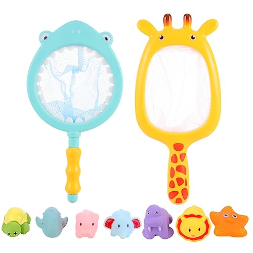 TOYANDONA 2 Sätze Badespielzeug mit Wasserspritze Schwimmendes Badetier Set mit Farbwechsel Teiliges Tierfangnetz und Spritzspaß für Kleinkinder Badewannen und Poolspielzeug von TOYANDONA