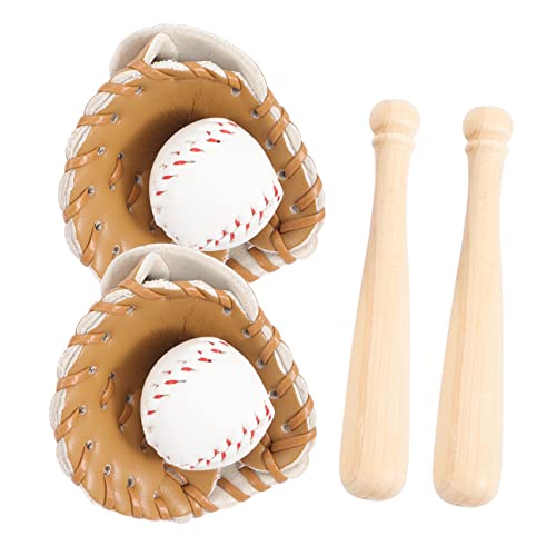 TOYANDONA 2 Sätze Baseball-Softball-Abdeckung Mini Baseball -Fledermaus - winzige Baseballschläger für kinderspielzeug Baseball- Baseballhandschuh hölzern Khaki von TOYANDONA
