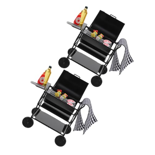 TOYANDONA 2 Sätze Miniatur BBQ Grill Set aus Schwarzem Metall Teilig Stabiles Detailreiches Modell mit Realistischem Design Platzsparend für Puppenhaus Küchen und Outdoor Deko von TOYANDONA