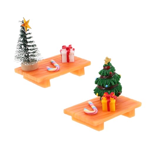 TOYANDONA 2 Sätze Miniatur Dollhouse Weihnachtsdekoration Candy Cane Geschenkbox Weihnachtsbaum Figur Bank Stuhl DIY Weihnachts Szene Requisiten für Mikro von TOYANDONA