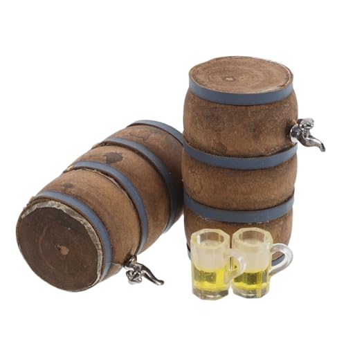TOYANDONA 2 Sätze Miniatur Holzfass Dekoration mit Wasserhahn und Weinglas für Puppenhaus und Feengarten Vintage Mini Bierfass Figuren für Kreative Bastelprojekte und Bar Einrichtung von TOYANDONA