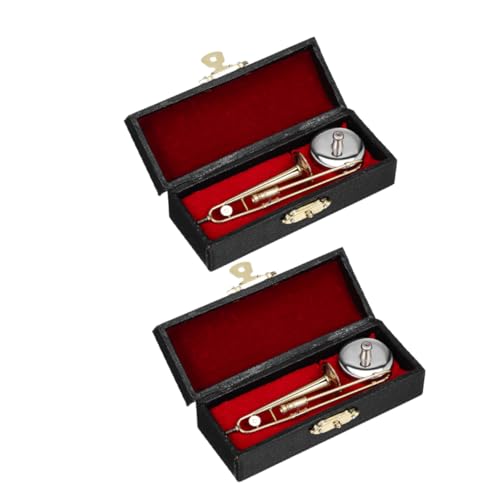TOYANDONA 2 Sätze Miniatur Posaune Modell Vergoldet mit Schwarzer Box und Ständer Realistische Musik Instrumente Dekoration für Puppenhaus Zubehör und Musikliebhaber TOYANDONA 2 Sätze Miniatur Posaune Modell Vergoldet mit Schwarzer Box und Ständer Realistische Musik Instrumente Dekoration für Puppenhaus Zubehör und Musikliebhaber von TOYANDONA