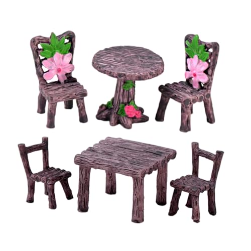 TOYANDONA 2 Sätze Miniatur Tisch und Stuhl aus Resin Wetterfestes Miniaturmöbel für Moosgarten Mikrolandschaft Bonsai und DIY Dekoration mit Rundem und Quadratischem Tisch für Puppenhaus von TOYANDONA