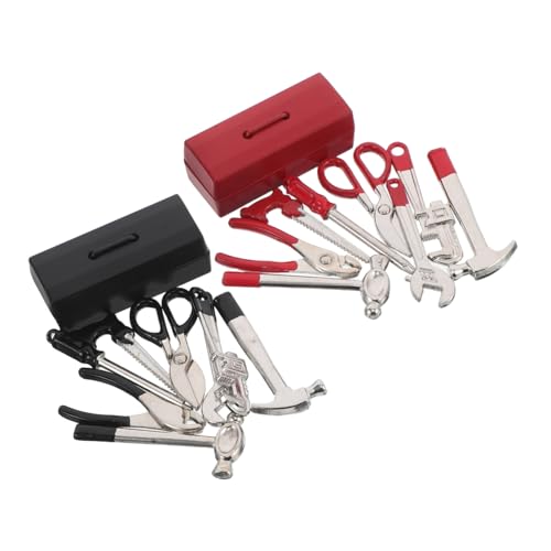 TOYANDONA 2 Sätze Miniatur Werkzeugkasten mit Hammer Schraubenzieher Zange Schraubenschlüssel Realistisches Mini Werkzeugset für Puppenhaus Dekoration und Modellbau Kompakt und Vielseitig von TOYANDONA