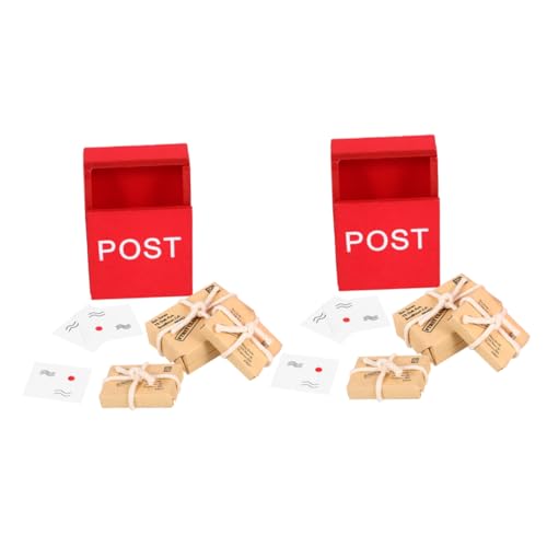 TOYANDONA 2 Sätze Puppenhaus Miniatur Briefkasten Set Teilig mit Postkarte und Postbeutel Holzspielzeug Ornament für Spiel und Lernen Realistische Puppenhaus Dekoration von TOYANDONA