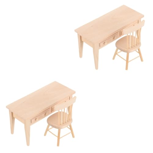TOYANDONA 2 Sätze Puppenschmuck schönes Kinderspielzeug Mini-Hausaccessoire Tischmodell aus Holz Miniaturtisch Mini-Schreibtischstuhl-Figur Mini-Tischstuhl Möbel Ornamente Requisiten hölzern von TOYANDONA