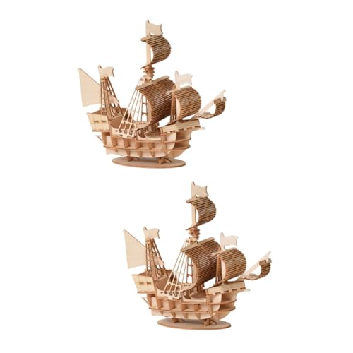 TOYANDONA 2 Sätze Kinder rätsel 3D-Holzboot Seeschiff-Puzzle Spielset für Kinder Spielzeug kinderpuzzles aus Holz hölzernes segelbootmodell für Jungen dreidimensional Produkt Bambus von TOYANDONA