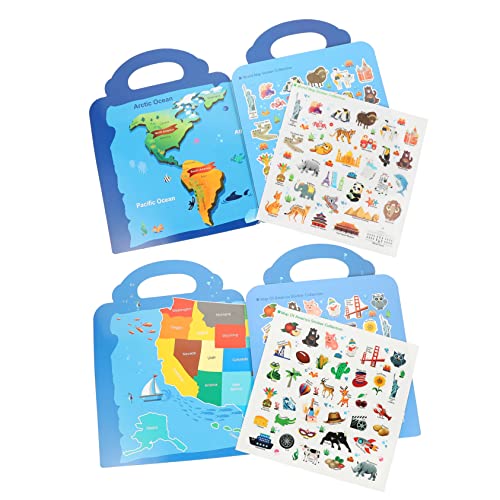 TOYANDONA 2 Sätze Stickerbuch Für Wiederverwendbares DIY-stickerbuch Weltkarte Aufkleber Karte Von Amerika-stickerbüchern Stickerbuch Selber Machen Wasserdichter Verbund-PVC-Aufkleber von TOYANDONA