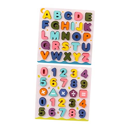 TOYANDONA 2 Sätze Teiliges Holzpuzzle Lernspielzeug Alphabet und Zahlen Erkennung Farb und Formzuordnung Pädagogisches Steckspielzeug für Vorschulkinder Mädchen Jungen von TOYANDONA