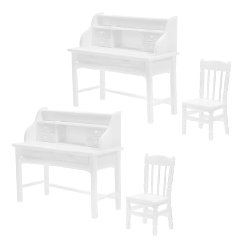 TOYANDONA 2 Sätze Weißer Schreibtisch und Stühle mit Öffnenden Schubladen Miniatur Szene Modell für Rollenspiele Kreative Fantasie Tragbar für Zuhause Schule Reise von TOYANDONA