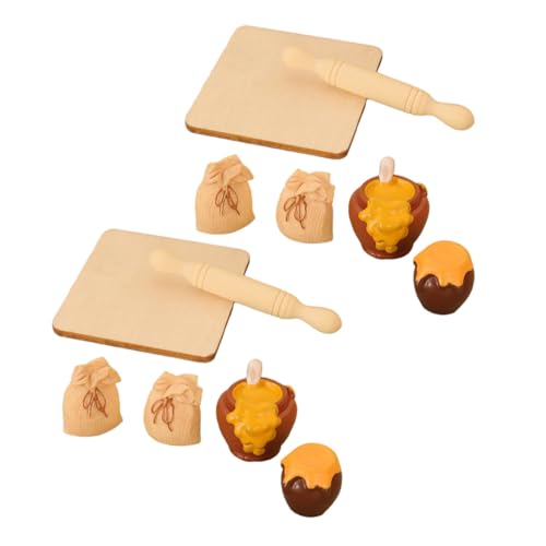 TOYANDONA 2 Satz Miniatur Puppenhaus Küchenzubehör Spielset mit Holz Nudelholz Harz Honigglas Mehltüte Realistische Backutensilien für DIY Szenenbau und Fotorequisiten von TOYANDONA