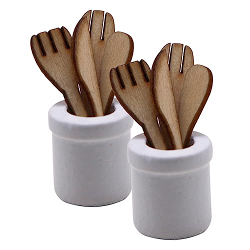 TOYANDONA 2 Sets Kinderspielzeug Retro Mini Wohnaccessoires Vintage Wohndekor Mini Küchengeschirr Miniatur Hauszubehör Puppenhaus Küchengeschirr Mini Löffel Holz von TOYANDONA