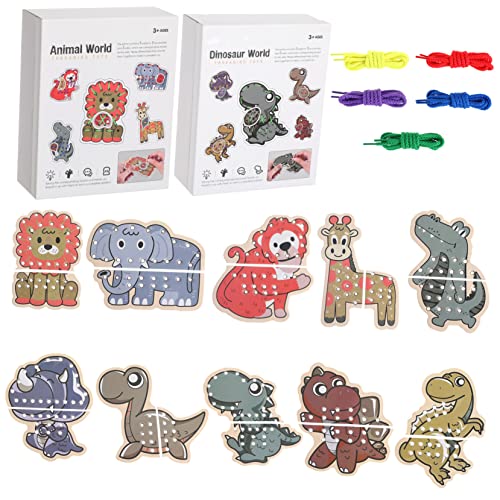 TOYANDONA 2 Sets Nähkarten Für Kleinkinder Schnürkarten Schnürkarten Für Tier Schnürkarten Schnürübungen Für Schnürkarten Für Kleinkinder Spitzen Lehrhilfen Schnürkarten Aus Holz von TOYANDONA