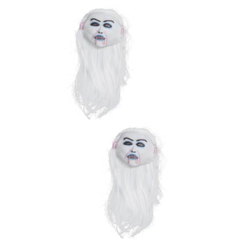 TOYANDONA 2 Stk Weiß haarige weibliche Geister maske Halloween-Maske Geisterkostüm Latexmaske halloween geisterhafte maske Cosplay Kleidung bilden Vollgesichtsmaske Requisiten Emulsion von TOYANDONA