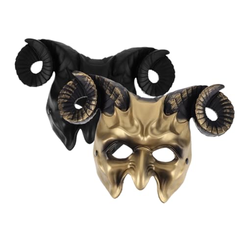 TOYANDONA 2 Stück Dämonen Kuhhorn Maske Gruselige Tier Schädel Halbgesichtsmaske aus Atmungsaktivem Verstellbar und Bequem für Halloween Maskenball Cosplay Gold und Schwarz von TOYANDONA