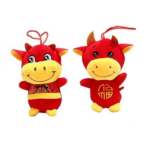 TOYANDONA 2 Stück Jahr des Ochsen-Maskottchens glucksbringer ochsenjahr Puppe anhänger ochsenvieh Puppe anhänger ochsenjahr Kuh Puppe anhänger Kuhpuppenkissen kurzer Plüsch rot von TOYANDONA