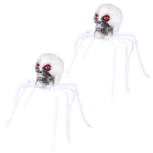 TOYANDONA 2 Stück Kniffliges Requisiten-spinnenspielzeug Spinnen-Halloween-Dekoration Geisterspinne Spinnweben Halloween Horror-schädel-Spinnen-Requisite Halloween-schädelspinne Weiß von TOYANDONA