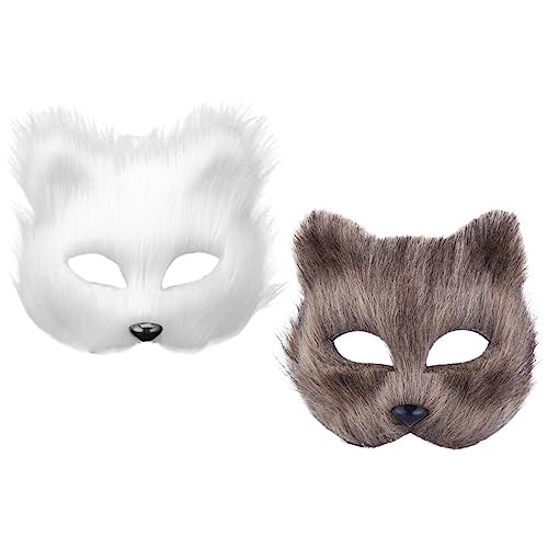 TOYANDONA 2 Stück Maske Halloween Fuchs Therian Maske Cosplay Kostüm Halbes Gesicht Tier Pelzigen Party Halloween Auge Katze Masken Ostern Halb- von TOYANDONA