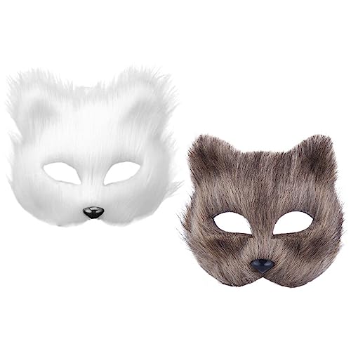 TOYANDONA 2 Stück Maske Halloween Fuchs Maske Cosplay Kostüm Halbes Gesicht Tier Pelzigen Party Halloween Auge Katze Masken Ostern Halb- von TOYANDONA