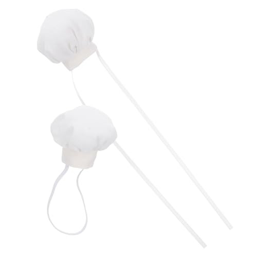 TOYANDONA 2 Stück Mini Kochmützen für Puppen Weiße Plüsch Hüte mit Elastischem Band und Schleife Weiche Leichte Küchenaccessoires für Stofftiere und Rollenspiele von TOYANDONA