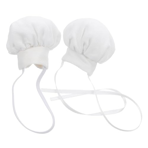 TOYANDONA 2 Stück Mini Puppen Kochmützen Weiß mit Band und Gummizug Kleine Kochmütze für Stofftiere Weiches Material Vielseitig für Dress Up und Partydeko von TOYANDONA