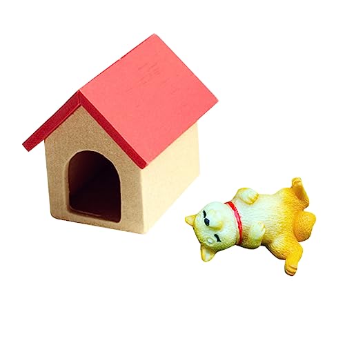 TOYANDONA 2stücke Teiliges Mini Holzspielzeug Mit Hund Und Hundehütte Kreative Dekoration Für Zubehör Zufälliges Hundemuster von TOYANDONA