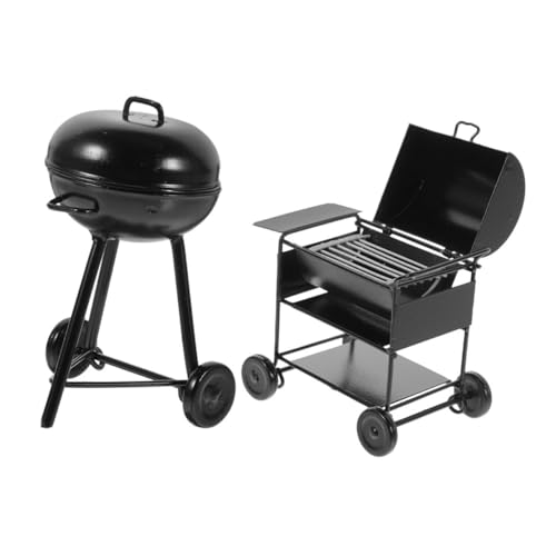 TOYANDONA 2 Stück Miniatur BBQ Grill Modell Teiliges Realistisches Schwarzes Tragbar und Kompakt Puppenhaus Küche Dekoration Lehrreiches Outdoor Kochspielzeug Detailgetreues Grill Zubehör von TOYANDONA