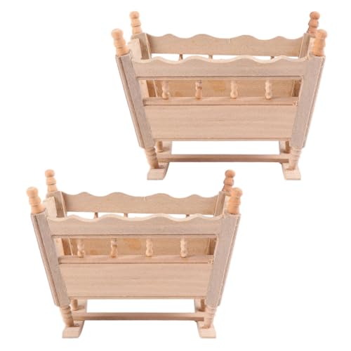 TOYANDONA 2 Stück Miniatur Holz Babywiege Puppenhaus Möbel Dekoration Kleine Schlafzimmereinrichtung Deko für Puppenhaus Schlafzimmer Geburtstagsdeko von TOYANDONA