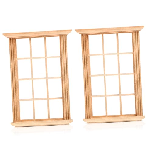 TOYANDONA 2 Stück Miniatur Puppenhaus Fenster Modell Teiliges Holzrahmen für Kreative DIY Dekoration für Puppenstuben und Puppenhausmöbel von TOYANDONA