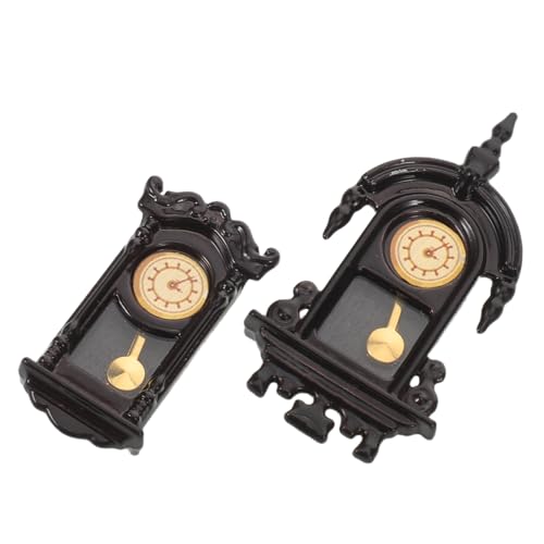 TOYANDONA 2 Stück Miniaturwanduhr Pendeluhr Dekoration Miniatur-wanduhrmodell Miniaturmodellmöbel Puppenhaus Dekouhr Schlafzimmer Wanduhr Vintage Puppenhausmöbel Miniaturuhr Metall Schwarz von TOYANDONA