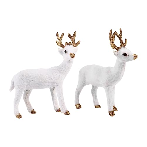 TOYANDONA 2 Stück Ornament Weihnachtsdekorationen Ornamente Für Plüschtier Hirschstatue Desktop Tierschmuck Tierpuppe Desktop Tiere Handwerk Weiß Simulation Plüsch von TOYANDONA