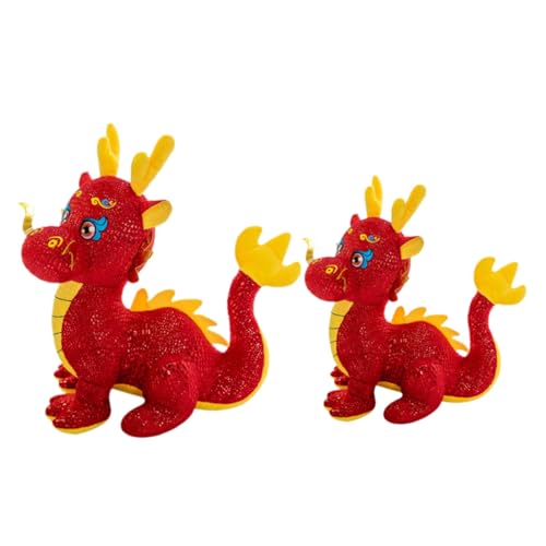 TOYANDONA 2 Stück Plüsch Drache Stofftier Teiliges und Kuscheltier Drachenpuppe Chinesisches Neujahrs Maskottchen Kuscheltier Festliche Dekoration von TOYANDONA