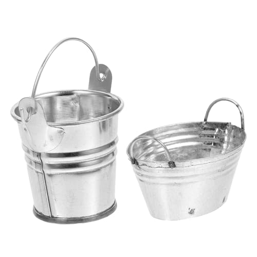 TOYANDONA 2 Stück Puppenhaus Mini-Eiseneimer runde Sache Kleiner Eimer mini Eimer Puppenhaus Dekoration Makramee-Pflanzenaufhänger-Kit winziger Behälter Miniatur-Gartenspielzeug Silver von TOYANDONA