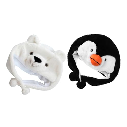 TOYANDONA 2 Stück Teiliges Cartoon Tiermütze Plüsch Pinguin Weißbär Elastisch Leicht Für Rollenspiel Karneval Halloween Kostüm von TOYANDONA