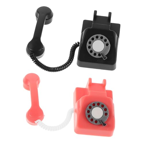 TOYANDONA 2 Stück Teiliges Mini Retro Telefon Modell Vintage Wählscheibe Puppenhaus Zubehör Miniatur Telefon Dekoration Rot Schwarz für Puppenmöbel von TOYANDONA