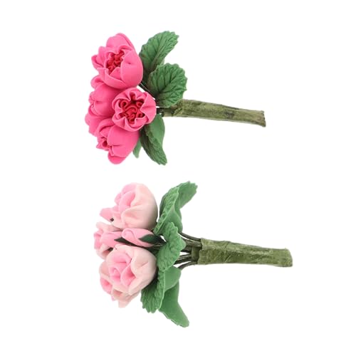 TOYANDONA 2 Stück Teiliges Miniatur Blumenstrauß für Puppenhaus Realistische Kunstblumen aus Robustem Harz Kleines Arrangement zur Dekoration von Miniaturmöbeln und Puppenhaus Szenen von TOYANDONA