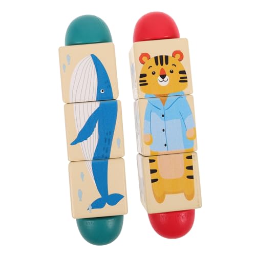 TOYANDONA 2 Stück Teiliges Montessori Holzspielzeug Drehbare Tierpuzzle Bunte Rotierende Blöcke Handspielzeug Sensorische Wahrnehmung und Kognitive Entwicklung von TOYANDONA