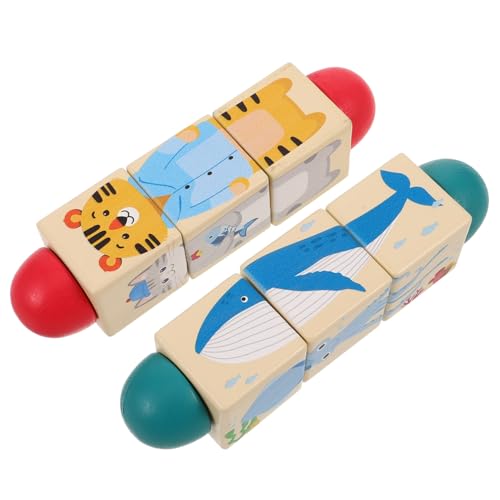 TOYANDONA 2 Stück Teiliges Montessori Lernspielzeug Drehbares Tierpuzzle Farbenfrohes Holzspielzeug Frühe Bildung Motorische Entwicklung Sensorisches Lernspielzeug von TOYANDONA